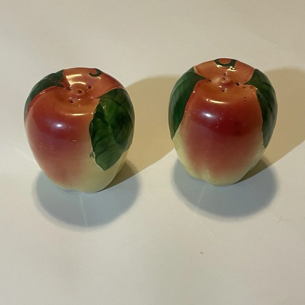 Apple Salt & Pepper Shakers Hull Pottery Pair Blush Hand Painted 3 1/2